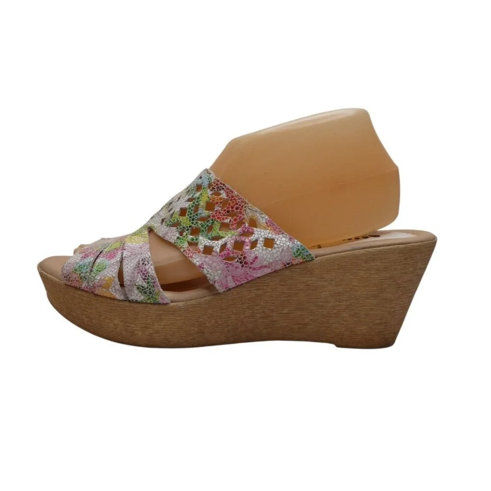 Spring Step Viniko Wedge Sandals Women 41 Multicolor Floral Laser Cut Leather